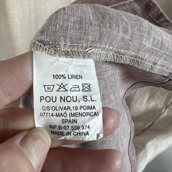 Pou Nou 100% Linen Shirt Dress Women’s Size Large Tan Red Beach Pockets - Picture 6 of 9